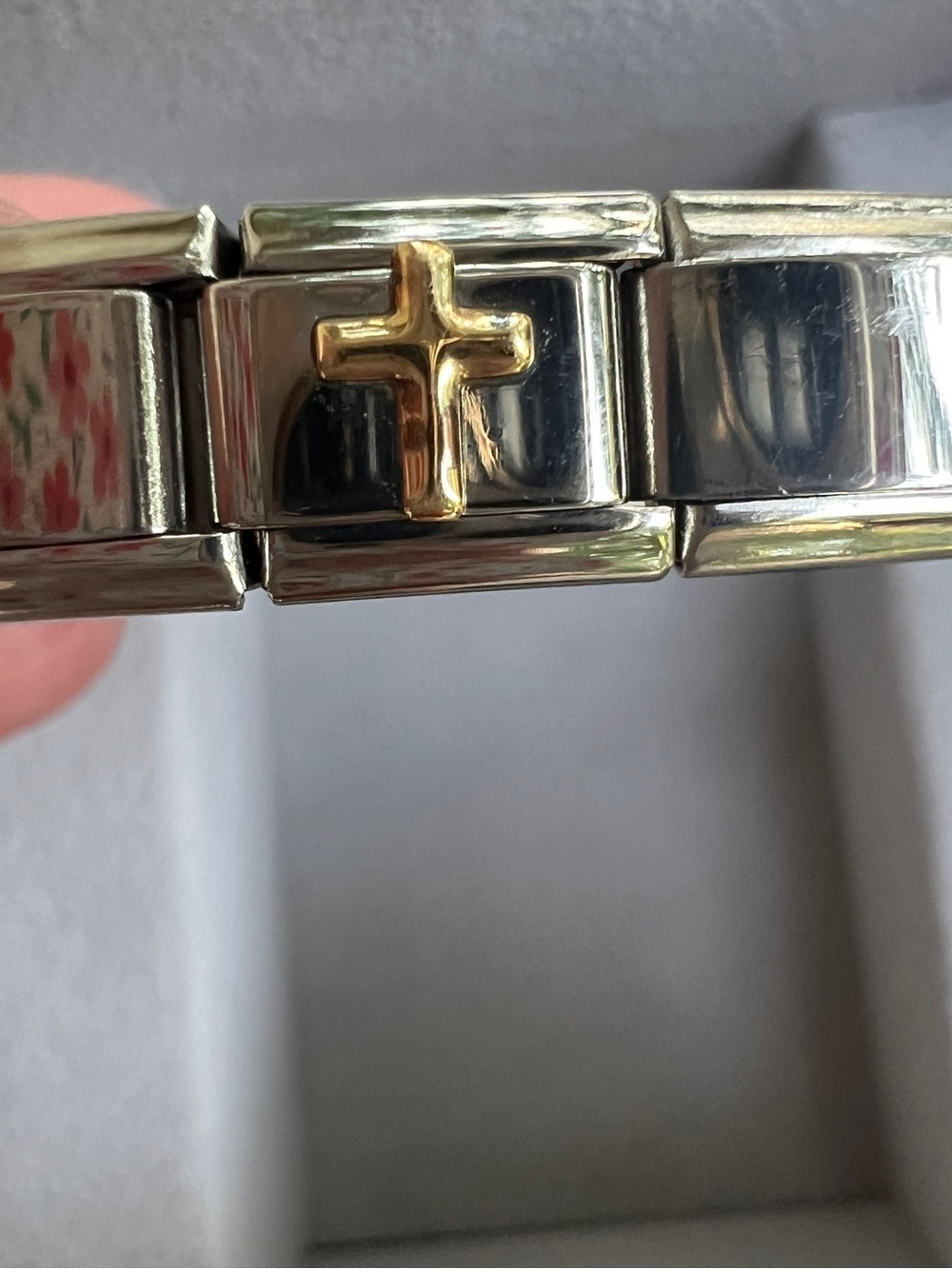 90’s Vintage JAD Stainless Steel Polished Charm Bracelet 3 gold accent charms - Picture 4 of 5